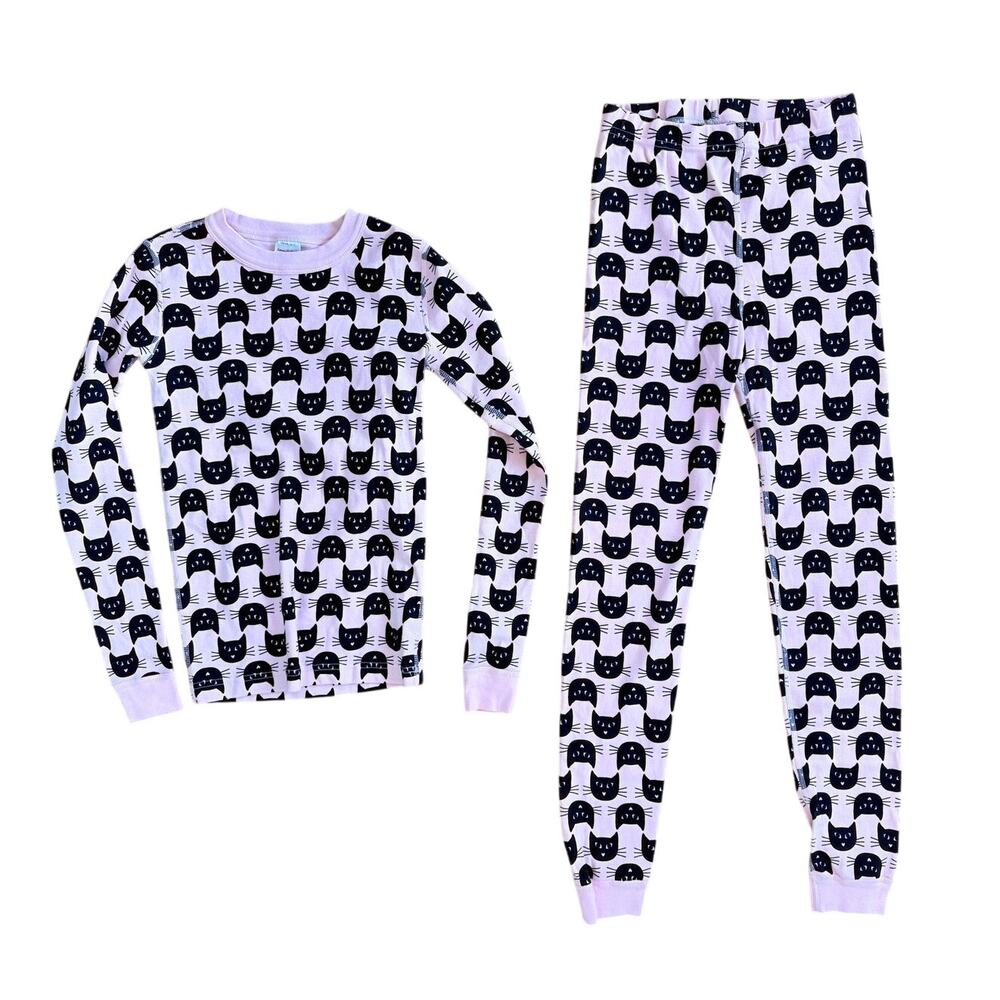 Hanna Andersson Black Cats Long Johns Pajama Set Size 12